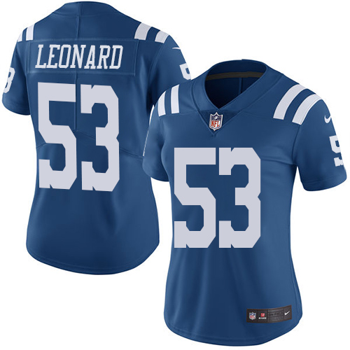 Indianapolis Colts 53 Limited Darius Leonard Royal Blue Nike NFL Women Rush Vapor Untouchable Jersey